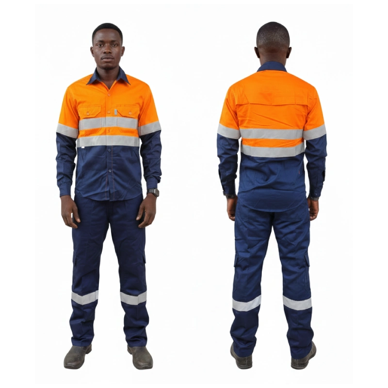 Orange Navy Shirts+Multi Pocket Trouser